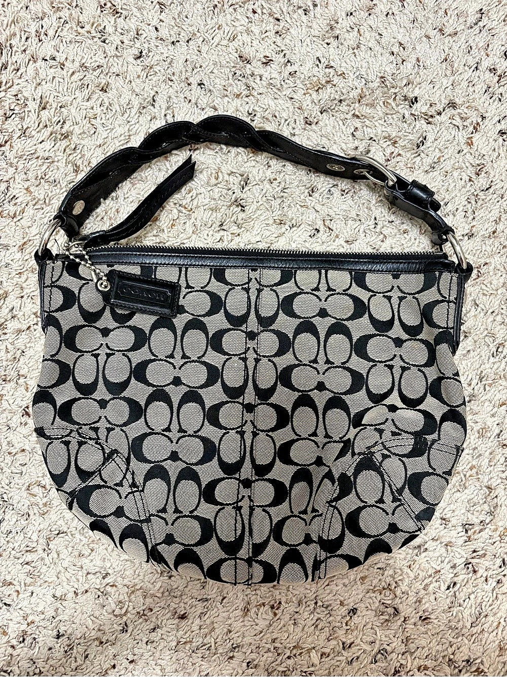 Coach Soho Signature Braided Hobo Shoulder Bag Black & Gray